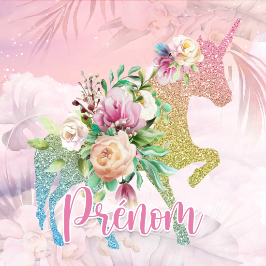 Carta da parati panoramica per bambini personalizzato - Fiori Unicorno