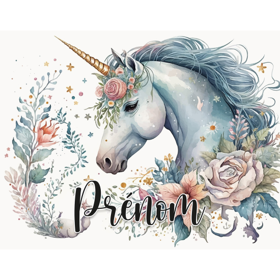 Carta da parati panoramica per bambini personalizzato - Fiori Unicorno