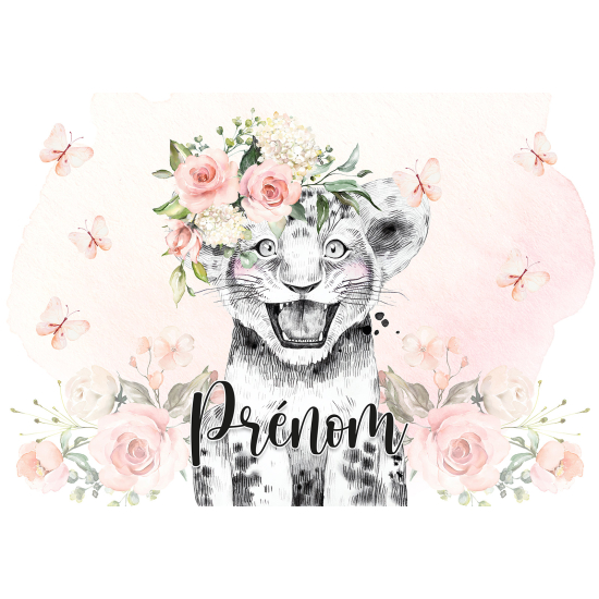 Carta da parati panoramica per bambini personalizzato - Lion Fiori