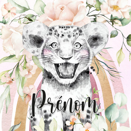 Carta da parati panoramica per bambini personalizzato - Lion Fiori