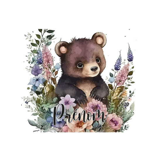 Carta da parati panoramica per bambini personalizzato - Orsetto Fiori