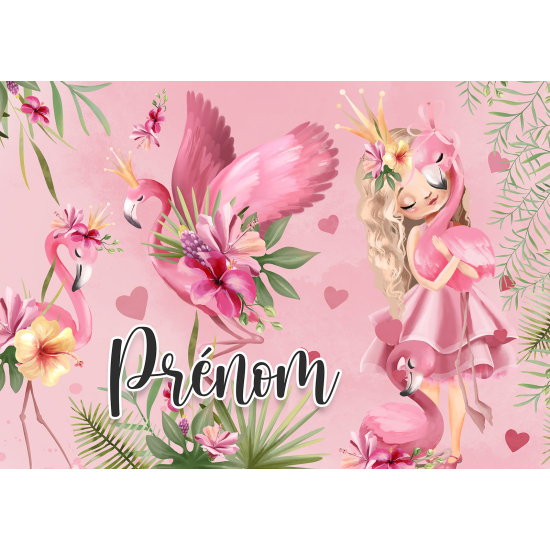 Carta da parati panoramica per bambini personalizzato - Principessa Fenicotteri Rosa