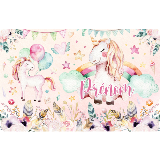 Carta da parati panoramica per bambini personalizzato - Unicorni