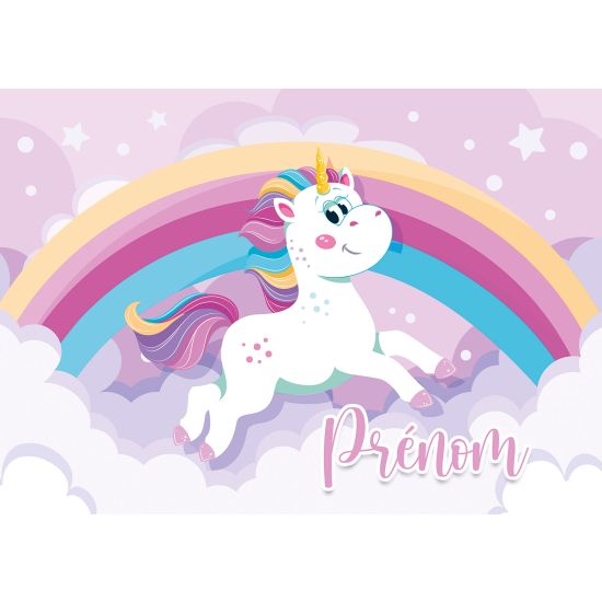Carta da parati panoramica per bambini personalizzato - Unicorno arcobaleno