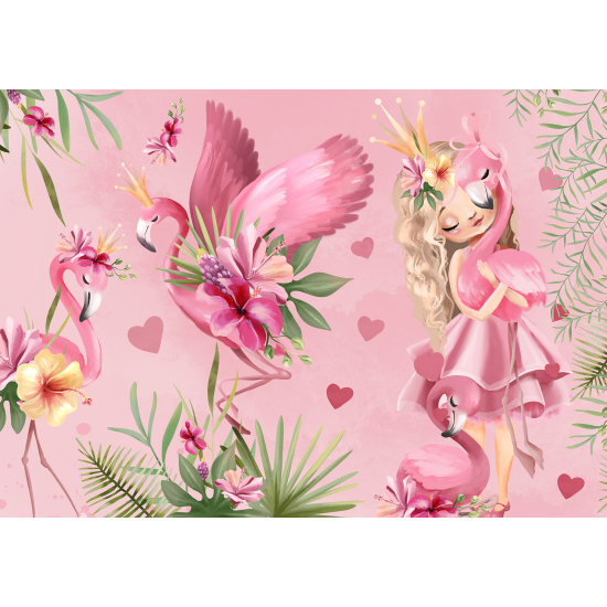 Carta da parati panoramica per bambini - Principessa Fenicotteri Rosa