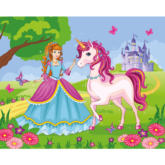 Carta da parati panoramica per bambini - Principessa Unicorno