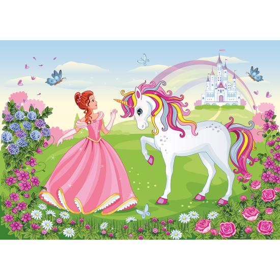 Carta da parati panoramica per bambini - Principessa Unicorno