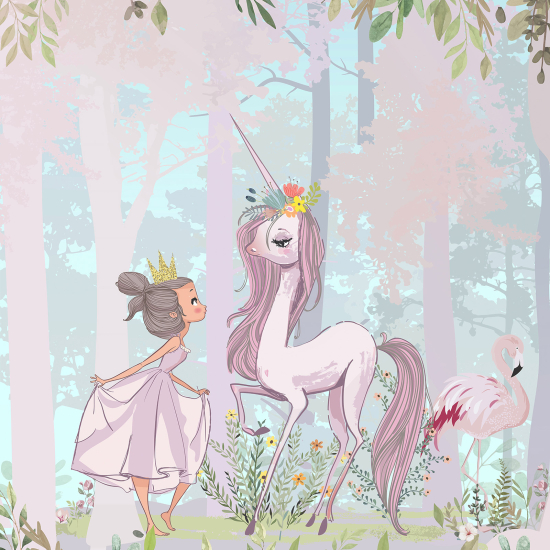 Carta da parati panoramica per bambini - Principessa Unicorno