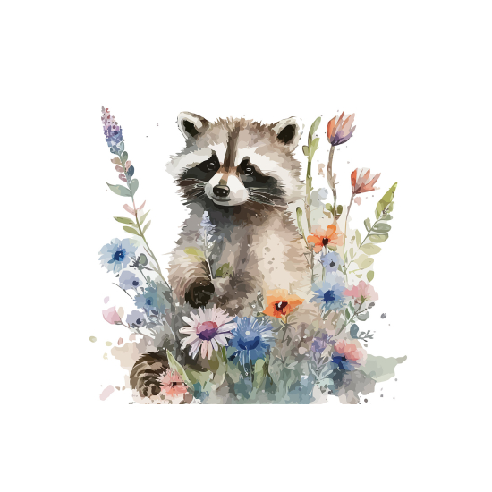 Carta da parati panoramica per bambini - Procione fiori