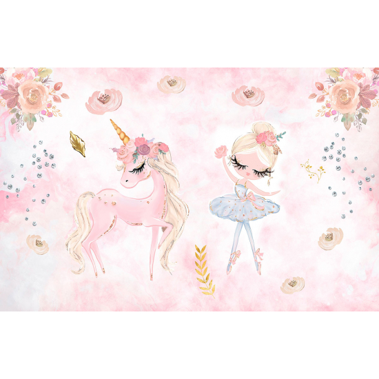 Carta da parati panoramica per bambini - Ragazza Unicorno