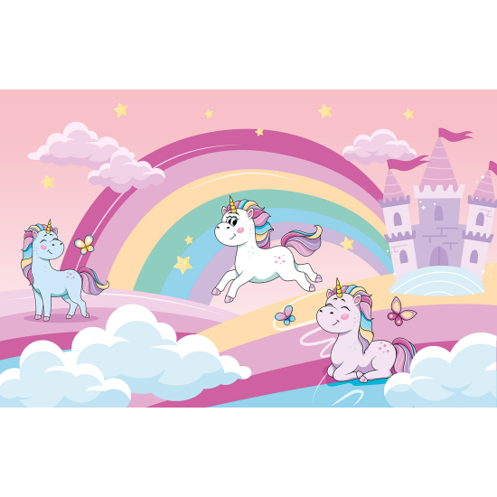 Carta da parati panoramica per bambini - Unicorni Castello