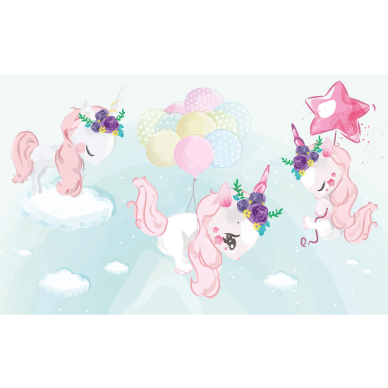 Carta da parati panoramica per bambini - Unicorni Palloncini