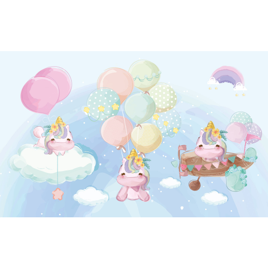 Carta da parati panoramica per bambini - Unicorni Palloncini