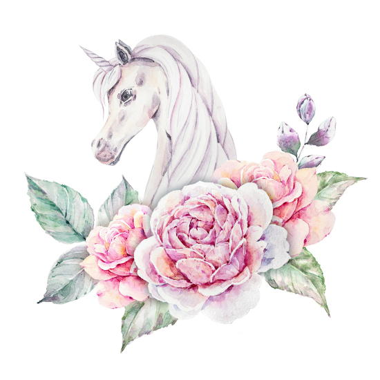 Carta da parati panoramica per bambini - Unicorno fiori