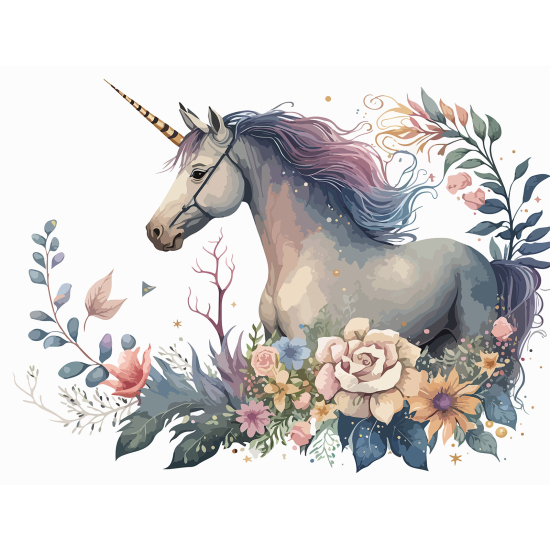 Carta da parati panoramica per bambini - Unicorno fiori