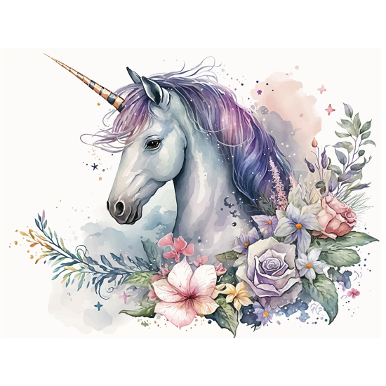 Carta da parati panoramica per bambini - Unicorno fiori