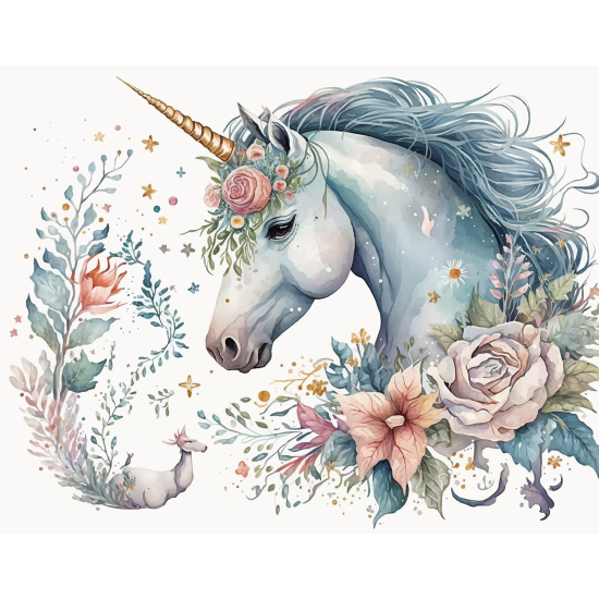 Carta da parati panoramica per bambini - Unicorno fiori