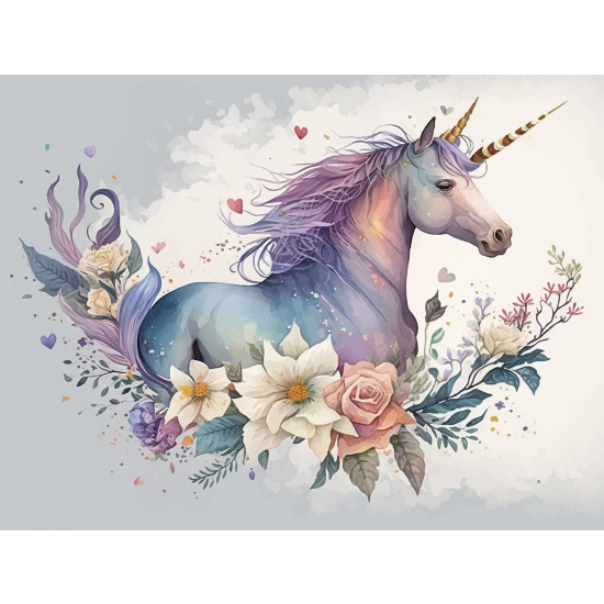 Carta da parati panoramica per bambini - Unicorno fiori