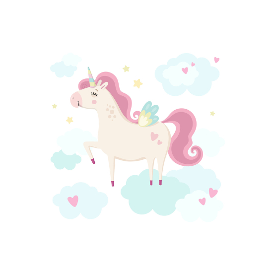 Carta da parati panoramica per bambini - Unicorno Nuvole