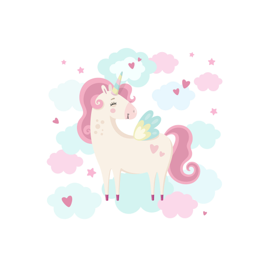 Carta da parati panoramica per bambini - Unicorno Nuvole