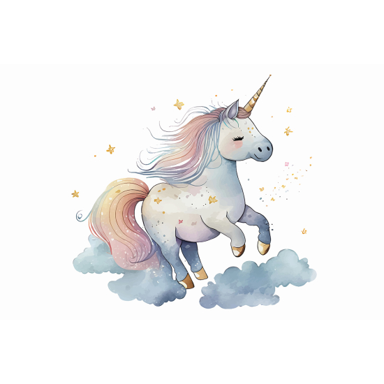 Carta da parati panoramica per bambini - Unicorno Nuvole