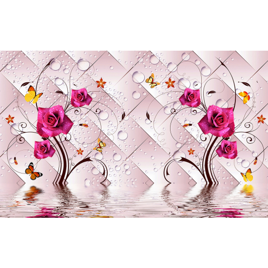 Carta da parati panoramica - Rose Farfalle 3D