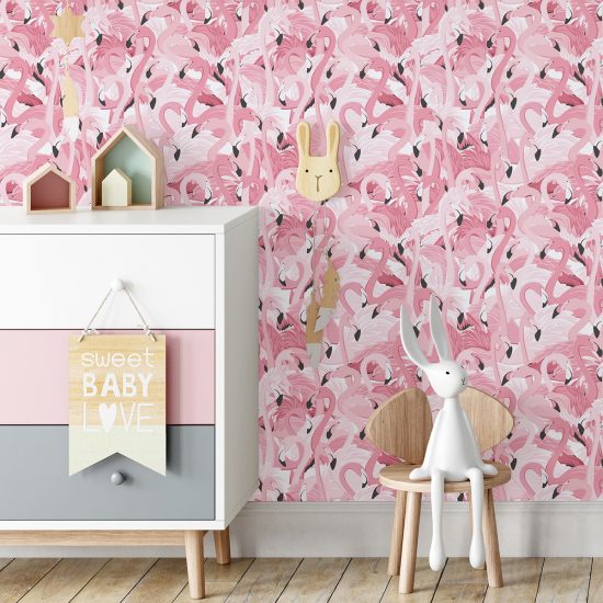 Carta da parati per bambini - Fenicotteri rosa