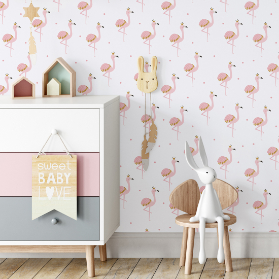 Carta da parati per bambini - Fenicotteri rosa