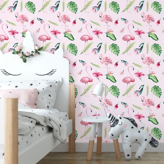Carta da parati per bambini - Fenicotteri rosa