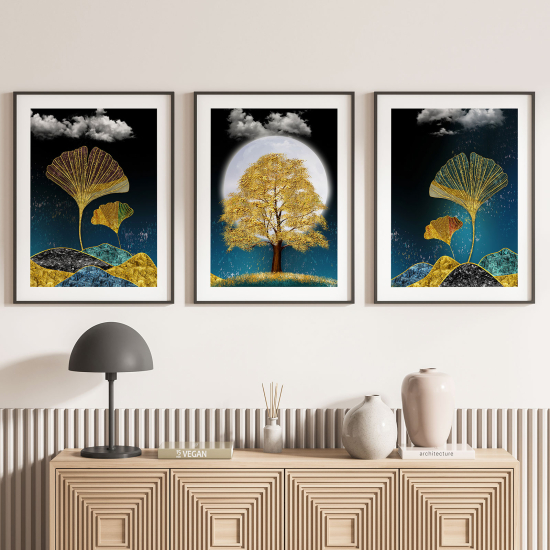 Confezione di 3 poster trittici - Albero Foglie
