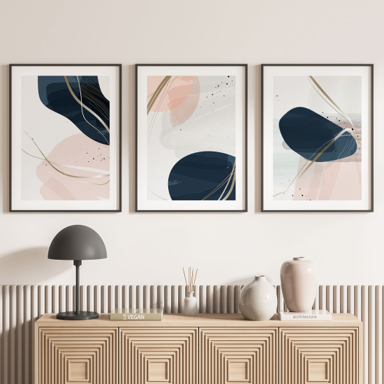 Confezione di 3 poster trittici - Astratto blu e rosa
