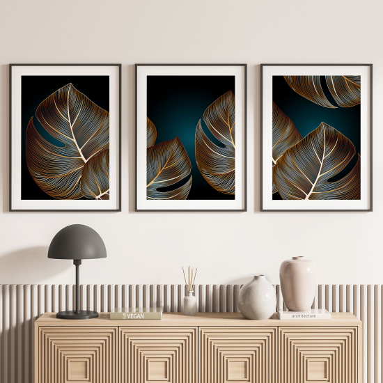 Confezione di 3 poster trittici - Foglie tropicali