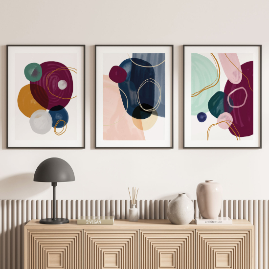 Confezione di 3 poster trittici - Macchie d'acquerello multicolore