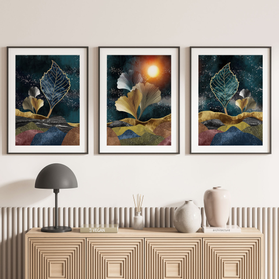 Confezione di 3 poster trittici - Paesaggio foglie