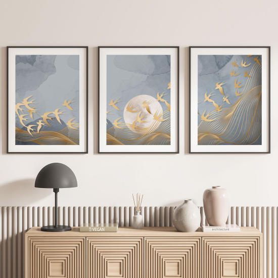 Confezione di 3 poster trittici - Uccelli luna
