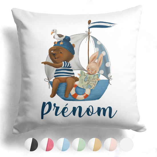 Cuscino bicolore personalizzato - Animali su barca