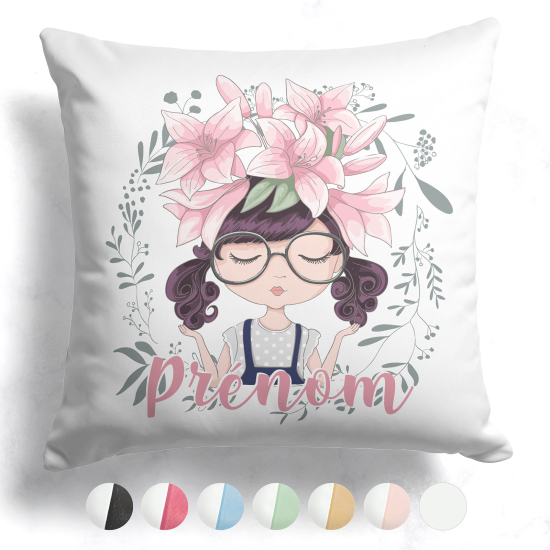 Cuscino bicolore personalizzato - Bambina fiori