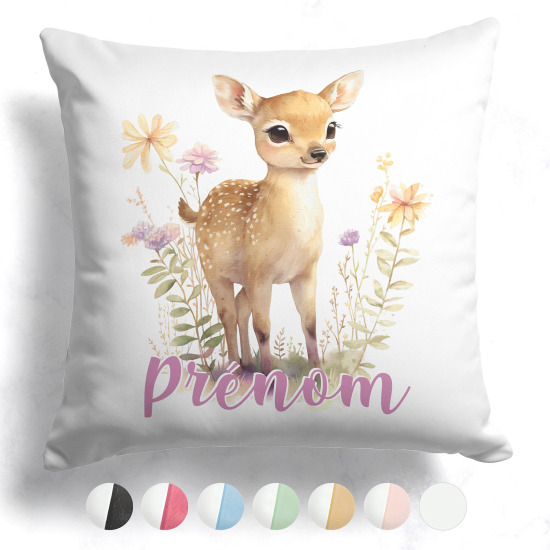 Cuscino bicolore personalizzato - Cerbiatto fiori