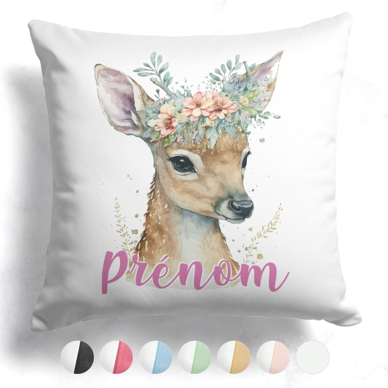 Cuscino bicolore personalizzato - Cerbiatto fiori
