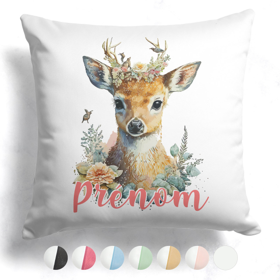 Cuscino bicolore personalizzato - Cerbiatto fiori