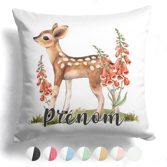 Cuscino bicolore personalizzato - Cerbiatto fiori