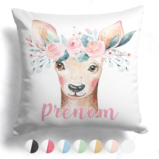 Cuscino bicolore personalizzato - Cerbiatto fiori