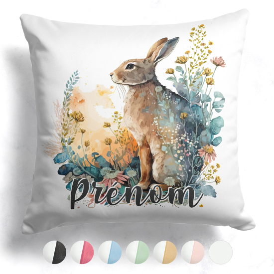 Cuscino bicolore personalizzato - Coniglio fiori