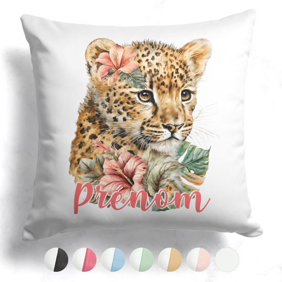 Cuscino bicolore personalizzato - Cucciolo di leone fiori