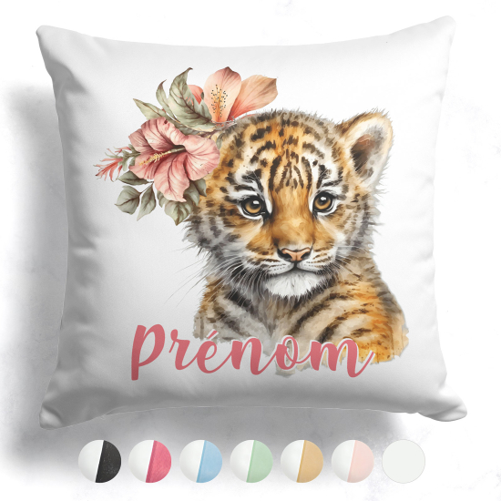 Cuscino bicolore personalizzato - Cucciolo di leone fiori