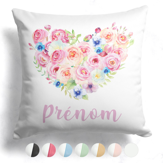 Cuscino bicolore personalizzato - Cuore fiori