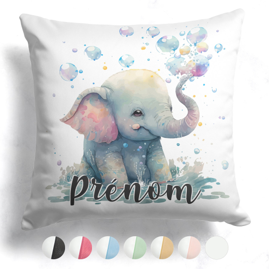 Cuscino bicolore personalizzato - Elefante bolle