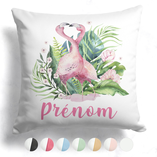 Cuscino bicolore personalizzato - Fenicotteri rosa tropicali