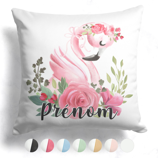 Cuscino bicolore personalizzato - Fenicottero rosa fiori