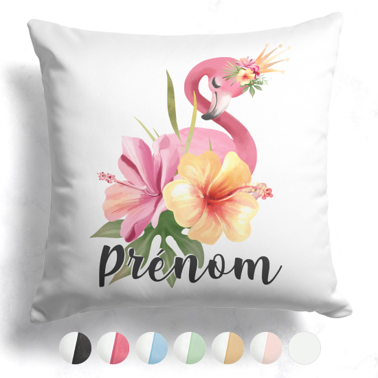 Cuscino bicolore personalizzato - Fenicottero rosa fiori